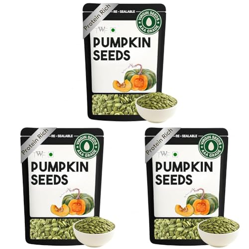 Image of TWF Virgin Pumpkin Seeds | 200g | AAA Grade Seeds for Eating | High Protein, Fibre & Magnesium | Raw | Unroasted | Unsalted | Highest Natural Potency | Resealable Pack | Healthy Diet Snacks