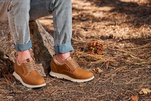 Image of CALTO Men's Invisible Height Increasing Elevator Shoes - Tan Brown Lace-up Premium Leather Casual Derby - 3.3 Inches Taller - J1200 - Size 10.5 D(M) US