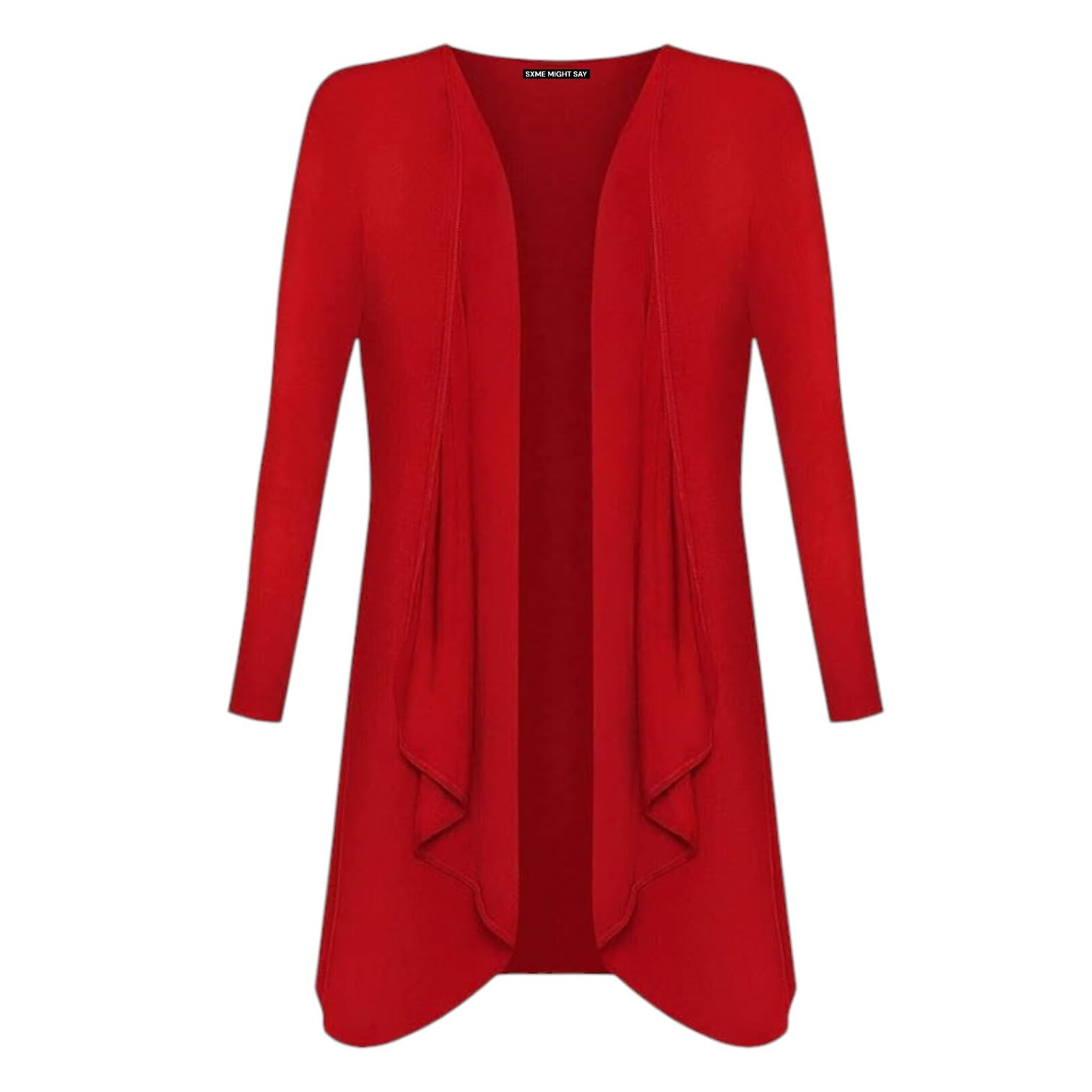 Sxme Might Say Women's Red Plus Size Waterfall Cardigan, Long Sleeve Open Front, Jersey Top, Hanky Hem, Long Sleeve Boyfriend Cardigan (, 24-26)