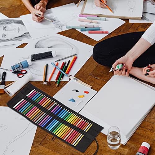 N\\A Na 108 Slots Handmade Canvas Pencil Wrap, Black Sketching Travel Roll Up Pencil Holder Case For Colored Pencils thumb #2
