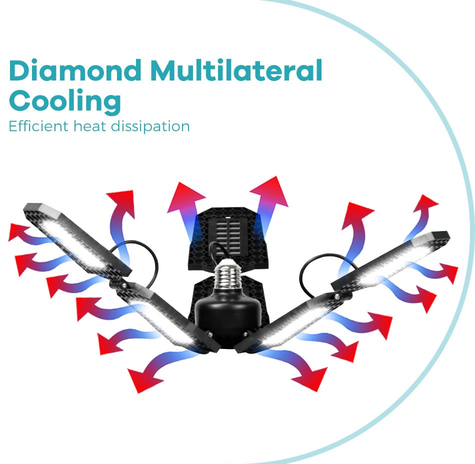 WENNI 100W Adjustable Ceiling Lamp E27 Deformable Panels Warehouse Spotlight 100-277V Workshop Light 110V Foldable High Bay Lamps — view 5