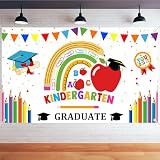 Kindergarten Graduation Backdrop Banner Class of 2026 Congrats Grad Graduation Decorations for Kindergarten Graduate Party Ceremony Decor Supplies(White)