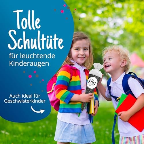 2. Bild von itenga Geschwisterschultüte 35cm Geschenkverpackung Schultüte Zuckertüte klein für Erwachsene Kinder Party schwarz weiß Abstrakt mit Text Alles Gute