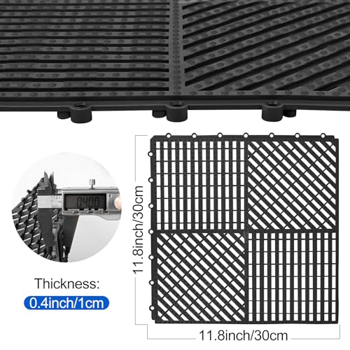 Image of ToLanbbt Modular Interlocking Cushion 12P 11.8 inch x 11.8 inch Interlocking Rubber Floor Drain Holes Non-Slip Splicing Drainage Mats for Deck, Shower, Kitchen, Drain Pool, Sauna Bath (Black, 1 Rows Dots)