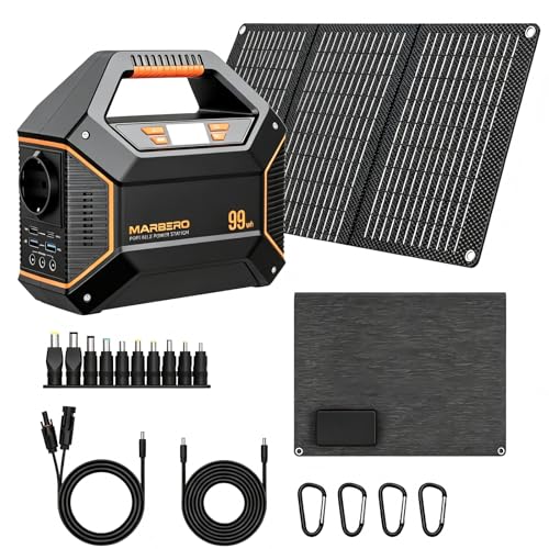 MARBERO Générateur de Courant Portable 27.000mAh avec Panneau Solaire 30W, Power Bank 99Wh avec Prise AC 150W Max et Lampe LED SOS, pour Camping Urgence...