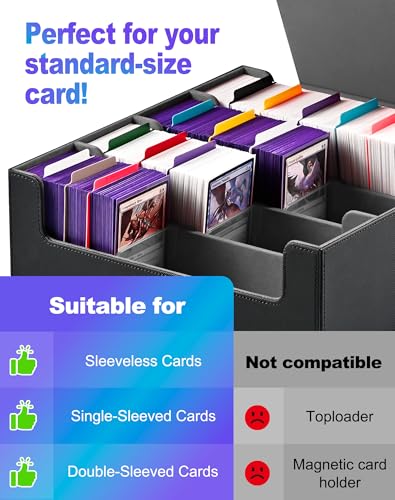 UAONO Kartenaufbewahrungsbox für Trading Cards, 2400+ MTG Commander Deck Box mit 24pcs bunten Teilern, Kartenetui passend für Magic TCG PTCG Spielkarten(schwarz und grau) – Bild 6