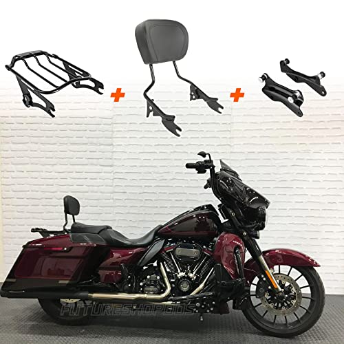 Fits 2021 Street Glide Luggage Rack + 4 Point Docking + Harley Backrest Sissy Bar For 2020 Road Glide Harley Luggage Rack Black Motorcycle Luggage Rear Luggage Rack Touring Harley Rack Attachment #TOP8