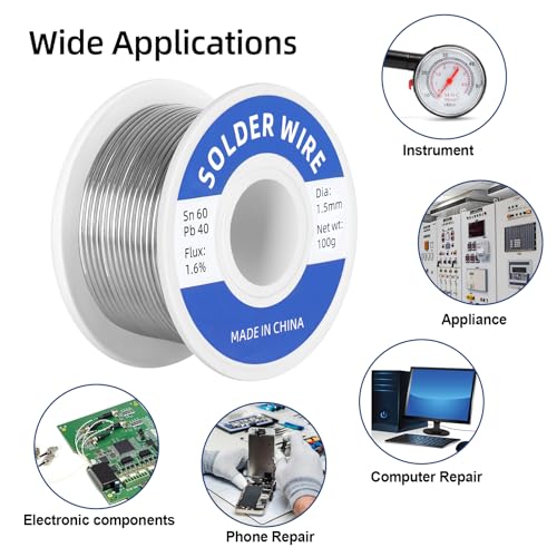Image of 60-40 Tin Lead Rosin Core Solder Wire for Electrical Soldering, Electronics Repair, DIY Projects, With Soldering Tip Cleaner (1.5mm-50g)