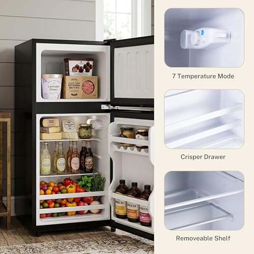 Image of 3.2 Cu.Ft Mini Fridge with Freezer, 2 Door Small Refrigerator with Adjustable Thermostat Energy-efficient Low Noise, Compact Fridge for Bedroom, Office, Dorm, Matte Black