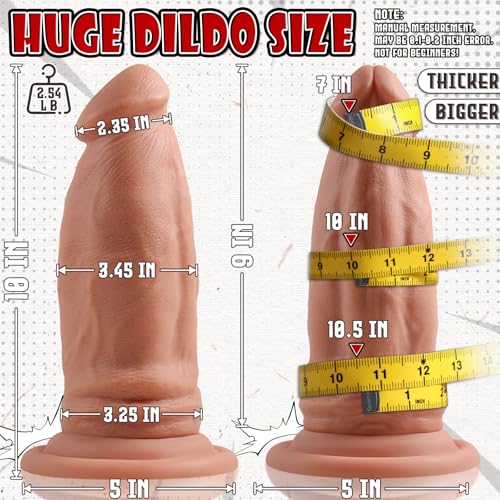 10 inch Realistic Huge Thick Dildo No Balls, 3.45'' Diamater Dual Density Silicone Girthy Dildo with Suction Cup for Hands-Free Play, Massive Big Anal Dildos XXL Butt Plug Toy for Advanced Men Women