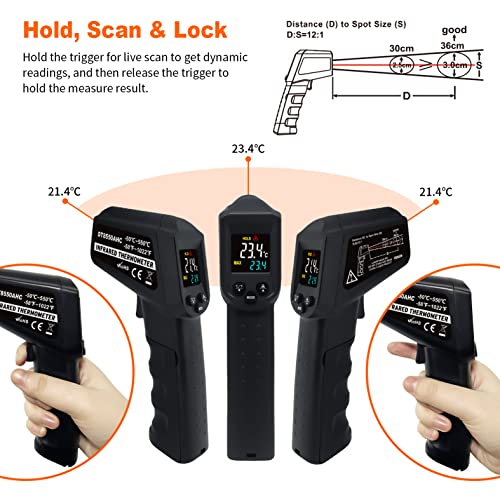 AHOSOUTLY Infrared Thermometer Temperature Gun -58℉~ 1022℉ (-50℃ ~ 550℃) Non-Contact Instant-Read Digital Laser Infrared Ir Thermometer with Color Screen (Black)