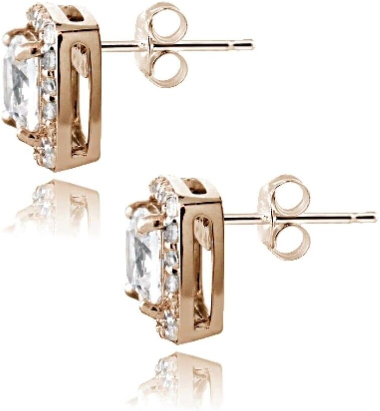 Cushion & Round Cut White Diamond 925 Sterling Silver 14K Rose Gold Over Diamond Halo Stud Earrings for Women's
