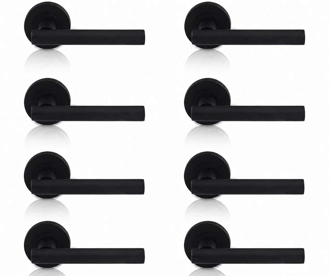 House Fittings UK 4 Pack Matt Black Georgia Internal Door Handles, T-Bar Lever Latch Rose Door Handle, Door Handle Set Ideal for Internal Wooden Doors, Bathroom, Bedroom, Home, Office (8 Handles)