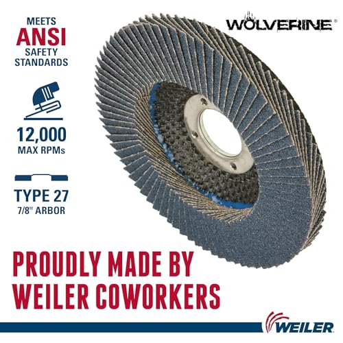 Image of Weiler 31390 Wolverine 4-1 /2 inch x 5 /8 inch-11 UNC NUT Abrasive Flap Disc, 40 Grit Zirconia Alumina, Flat Type 27, Phenolic Backing, High Density (Pack of 10)