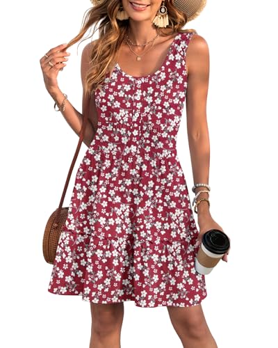 Image of AUSELILY Women Summer Dress Sleeveless Tank Button Down Dresses | Tank button down dress, Empire waist smocked, Casual beach vacation summer dresses with pockets