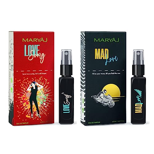 Image of Maryaj Love Song EDP and Mad Love EDP and Maybe Someday EDP and Love Unscripted EDP (Pack of 4, Each 8ML) Long Lasting Scent Spray Gift For Men and Women