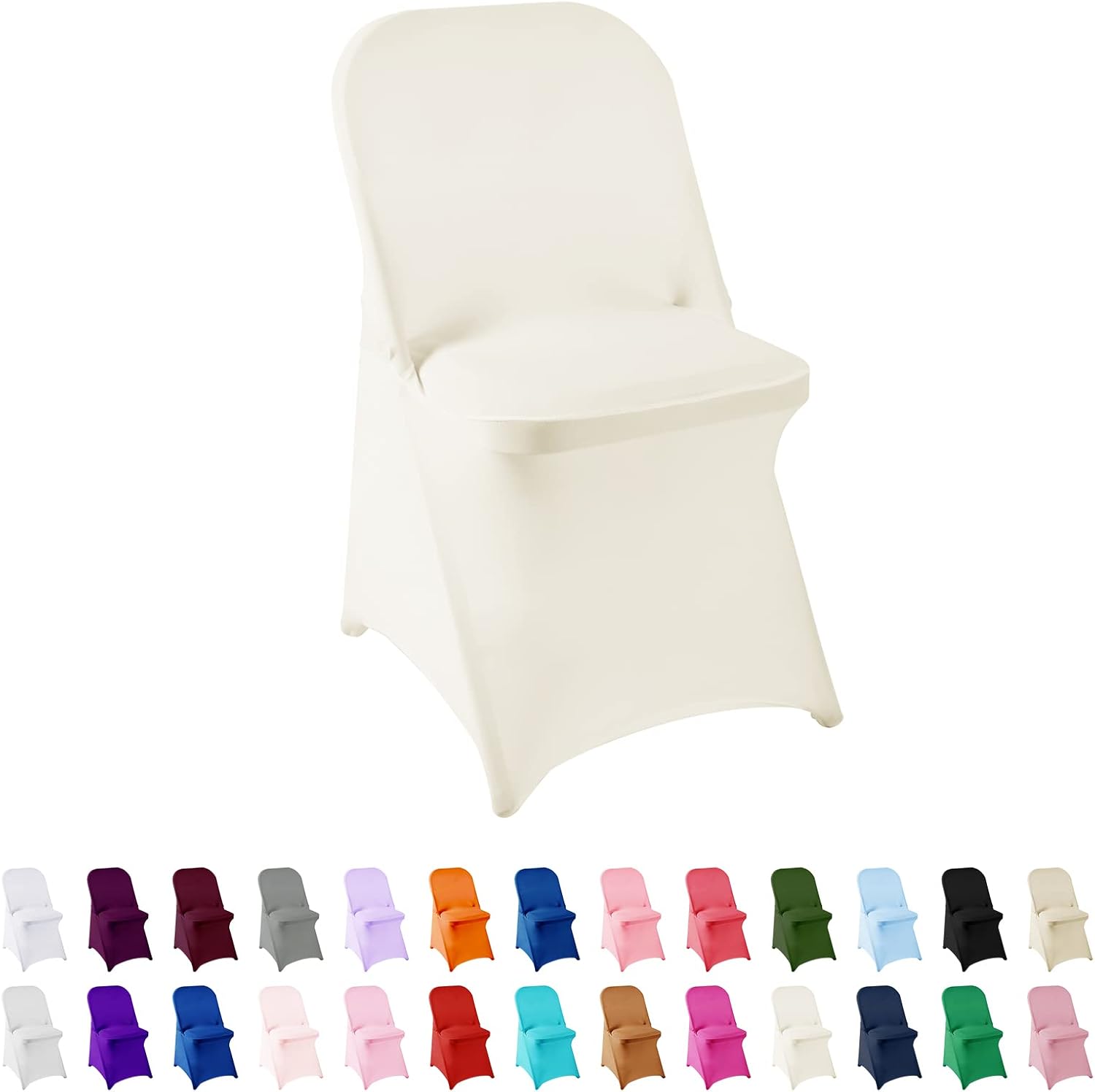 Spandex Chair Cover,12PCS,Living Room Folding Chair Covers,Removable Chair Covers Washable Protector Stretch Chair Cover for Party, Banquet,Wedding Event,Hotel(Ivory)