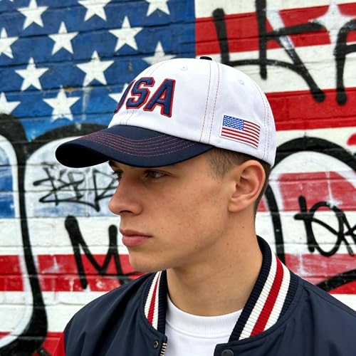 Gorra de béisbol patriótica USA bordada blanca y azul marino miniatura 6