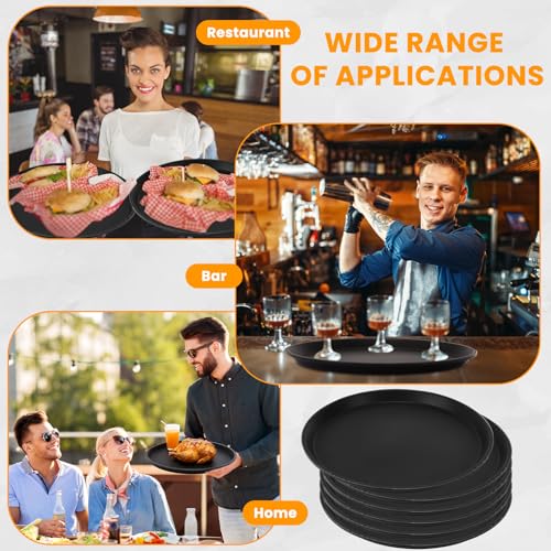 Acellegic 2 Pcs Black Restaurant Serving Trays Bulk Plastic Non Slip Surface Round Drink Tray with Raised Edges for Food Meals Drink Bar Kitchen Hotel Cocktail Party (16 Inch) by Acellegic - Used condition - Image 7