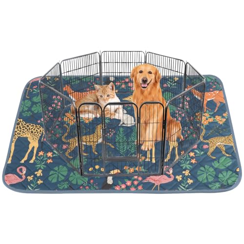 Image of IEUUMLER Washable Pee Pads for Dogs, 1 Pack Forest Pattern Reusable Waterproof Puppy Pads, Non-Slip Super Absorbent Dog Training Pad for Playpen Crate Bed EU013 Navy Blue Jungle, 63x63