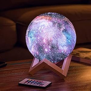 LVSENSE 15cm Lampara Luna Galaxia 3D,16 Colores Luna Lámpara con Control Remoto y Control Táctil,USB Luz de Noche Recargable Lámpara de Mesa LED,Regalos para Cumpleaños Navidad Niños Adultos