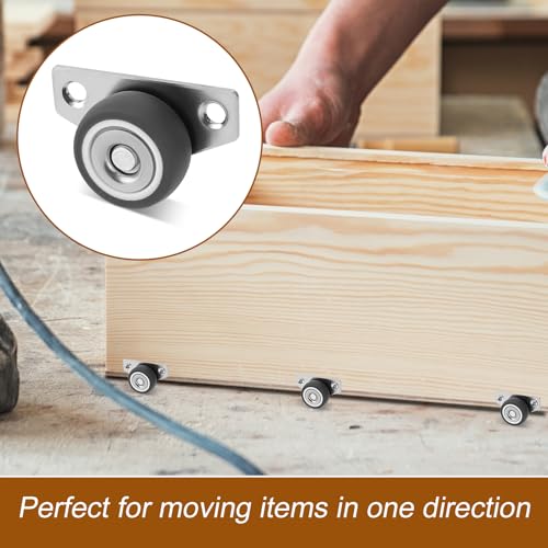 Set of 4 Side Mount Casters, 1.25 Inch Small Rubber L Shaped Plate Caster 140lbs Load Low Profile Mini Ball Bearing Non Swivel No Noise Caster Wheels with Screw for Home Office Furniture Appliance