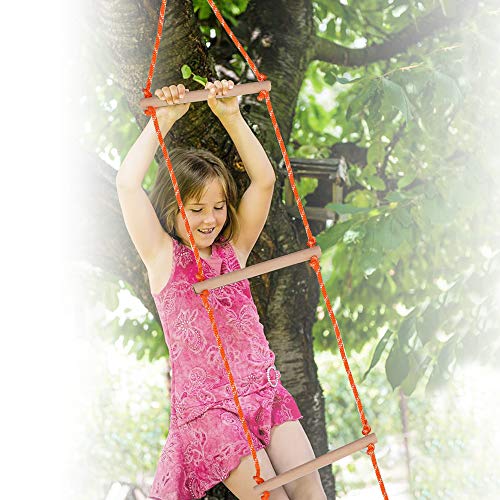 X XBEN 8.5Ft Wooden Rope Ladder for Kids, Climbing Ladders for Backyard Playset, Ninja Obstacle Course Hanging Ladder, Outdoor Playground Swingset Accessories