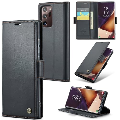 Rerzoiro Funda para Samsung Galaxy Note 20 Ultra, Funda de Cierre Magnético, Cartera de Cuero PU con [Bloqueo RFID], Ranura para Tarjetas, Carcasa de Libro, Case para Samsung Note 20 Ultra, Negro