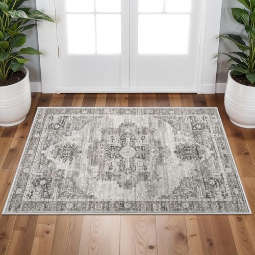 RUUGME Washable 2x3 Area Rugs - Large Boho Rugs for Living Room Stain Resistant Carpet Vintage Tribal Rugs for Bedroom Kitchen Bathroom with Non Slip Backing Home Decor Floor Decoration Mat 2x3 Grey
