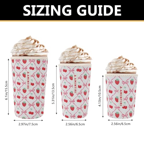 Image of 3 Pack Reusable Neoprene Sleeve for Iced & Hot Drinks, Compatible with Starbucks, Dunkin' Coffee Cup (Cherry & Strawberry)