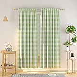 NATUS WEAVER Buffalo Check Cotton Curtains 84 inch Length Kitchen Living Room Bedroom Green and...
