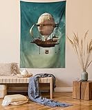 Ambesonne Fantasy Decor Tapestry, Surreal Sky Scenery Steampunk Airship Fairy Sci Fi Stardust Space Image, Wall Hanging Bedroom Living Room Dorm, 60 W x 80 L inches, Teal Brown