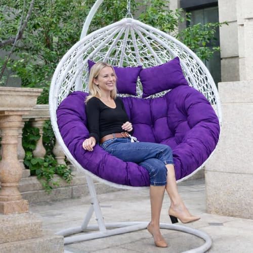 Image of Double Seater Round Cushion Set - Polyester Fabric Padded Seat for Hanging Egg /Garden Jhula (Purple)