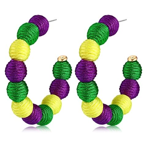 ARATLENCH Rattan Woven Dangling Earrings Handmade Straw Dangle Drop Earrings Boho Summer Beach Statement Circle Ball Hoop Earrings for Women (madri gras ball hoop earrings) Cover