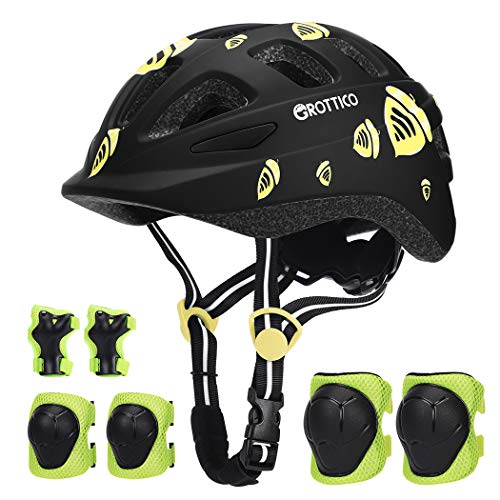 GROTTICO Toddler-Kids Ultralight Helmet with Knee-Elbow-Wrist-Pads - Acorn Pattern Adjustable for 2-10 Years
