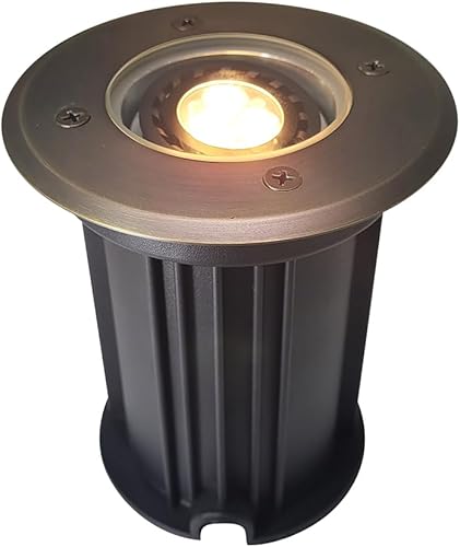MALORY Luces de pozo de paisaje de cubierta superior de latón, 12 V de bajo voltaje para exteriores en tierra, iluminación de paisaje para camino,