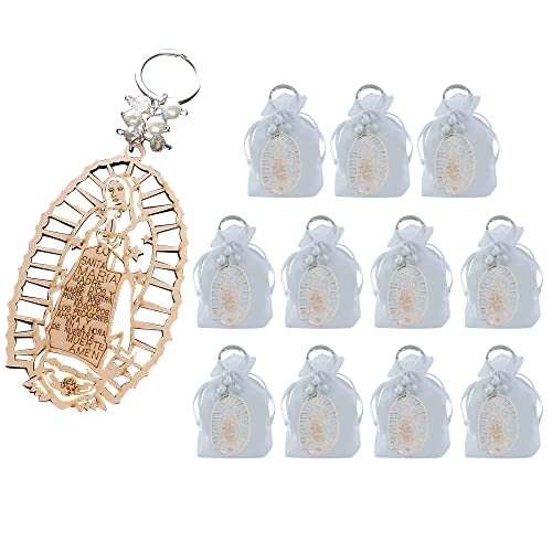 12Pcs Baptism Our Lady ofGuadelupe Wood Design Keychain baptism Favors for Boy or Girl Recuerdos de Bautizo