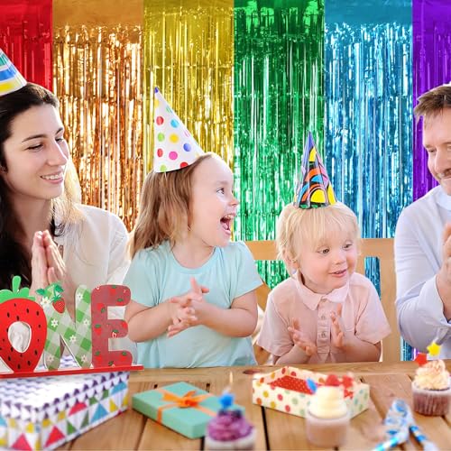 Image of TONIFUL 2Pcs Rainbow Door Streamers,Party Photo Booth Backdrop Metallic Streamers Rainbow Foil Fringe Curtains for Halloween Birthday,New Year,Bachelorette,Graduation Party Streamers Decoration