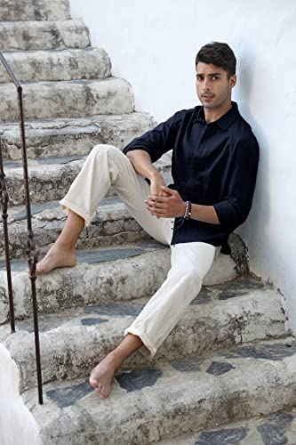 Mens Button Down Shirt Linen Cotton Shirts Casual Long Sleeve Spread Collar Lightweight Beach Plain Tops3