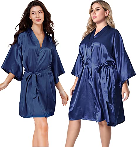 Image of EPLAZA Women Silky Satin Robe Wedding Bridal Party Bride Bridesmaid Robes Kimono Loungewear Dressing Gowns