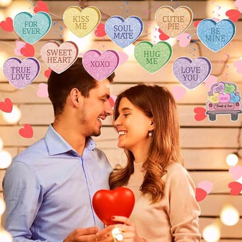 Image of Festiko Cardstock 11 Pcs Valentine's Day Hanging Swirl Decorations (Swirls 1), Red Hearts Swirls For Love Decoration