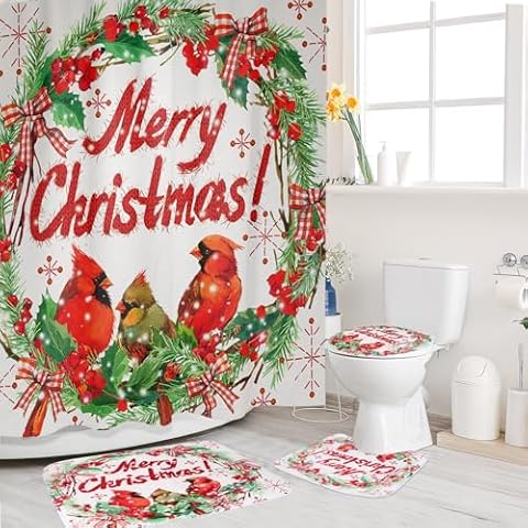 LPREUTWN Christmas Shower Curtain Set with Rugs Cover