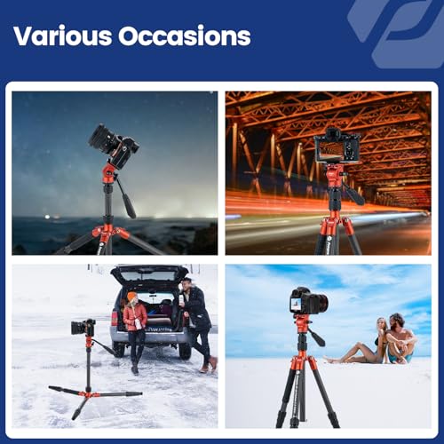 Image of Fotopro 59 inch Carbon Fiber Travel Tripod, Compact Video Tripods with Fluid Head, Detachable Monopod with Arca-Swiss Quick Release Plate and Bag, Camera Tripod Load up to 8KG /17.63lbs, Orange