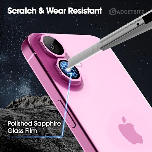 Image of GadgetBite Snaptra Octagon Lens Protector Compatible With iPhone 16 & iPhone 16 Plus - 9H Tempered Glass Camera Cover with Metal Ring, Scratch-Resistant,Camera Lens Protection - Pink