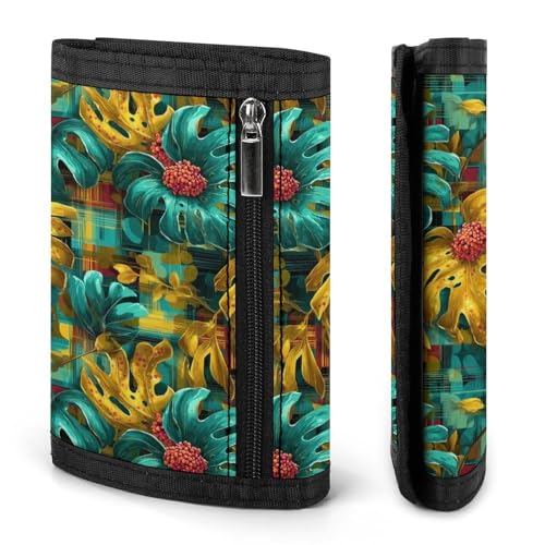 Tropical Colorful Leaves Print Wallet for Men, 8 Credit Card Holder Slim Minimalist Front Pocket Small Mens Bifold Wallets2