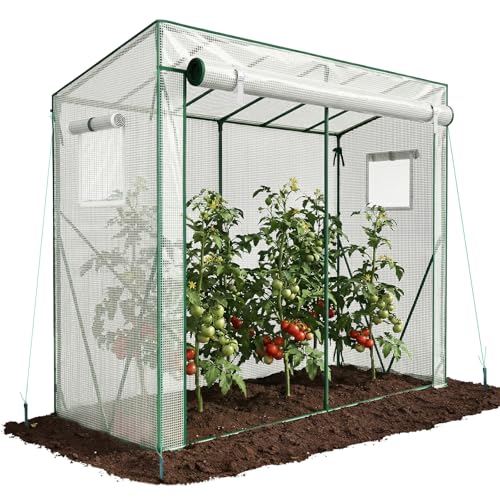 VOUNOT ® Serre de Jardin à Toit Incliné Serre à Tomate avec Grande Porte et 2 Fenêtres pour Légumes Plantes Fleurs Bâche PE Renforcée 135g/m2 Protéger...