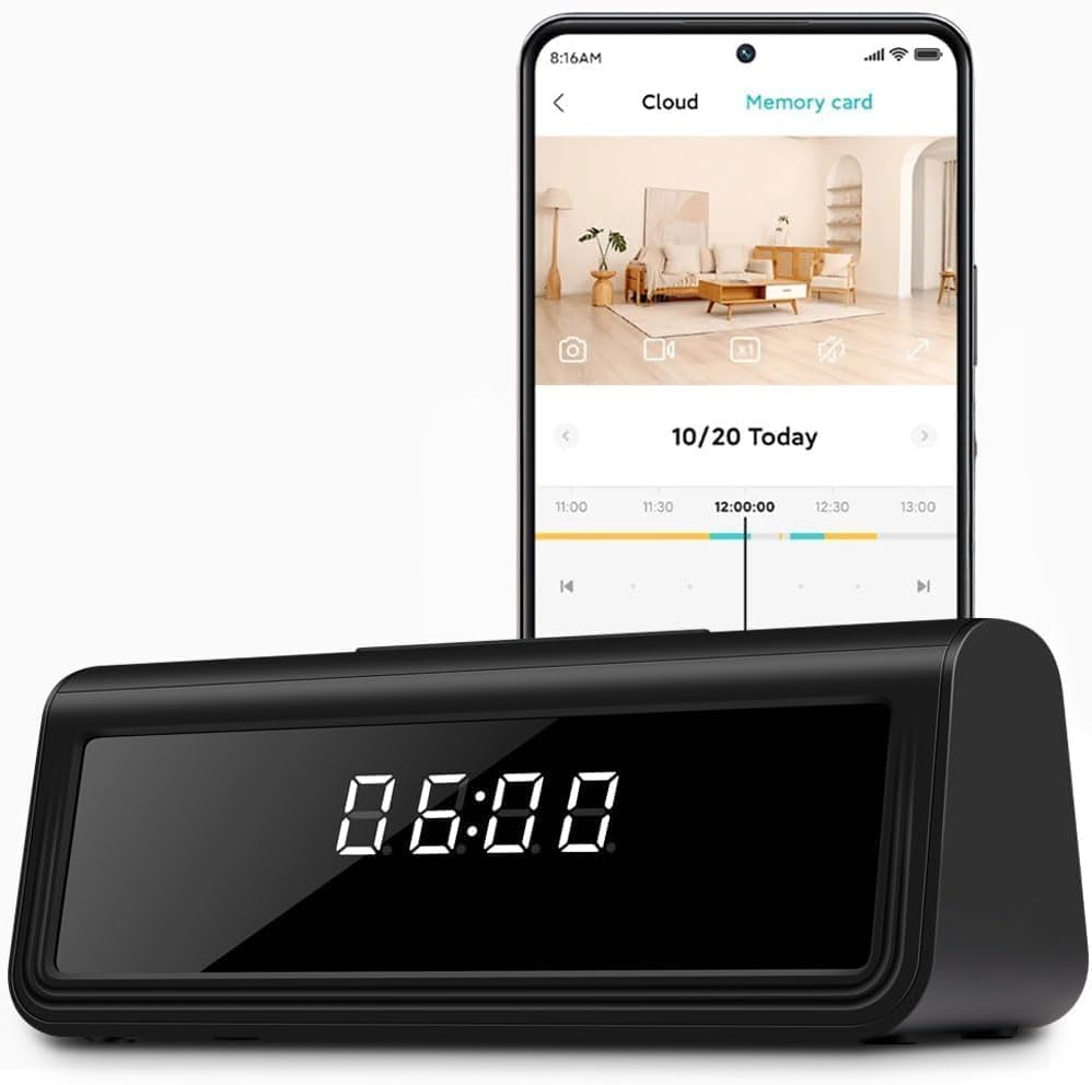 4K Wireless Clock Video Camera – Home Security Device with Night Vision, 160° Wide-Angle Lens, Motion Detection