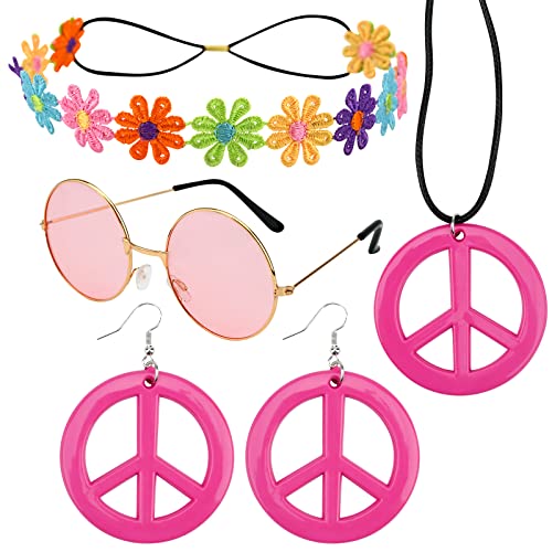 GLAITC Hippie Kostüm Set,5 Stück Hippie Accessoires Kit Kostüm Hippie...