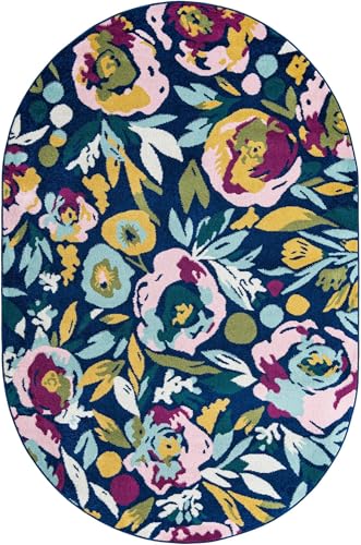 Tapete Ovalado Floral 6'x9' Navy Blue miniatura 3