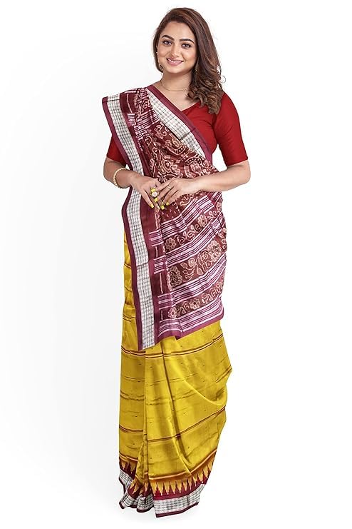 Image of Handmade Pure Bomkai Silk Saree Khandua Natural Silk Ikkat Saree For Women /Ethnic Wear /Traditonal Saree /Handloom Saree With Regular Fit Blouse Piece